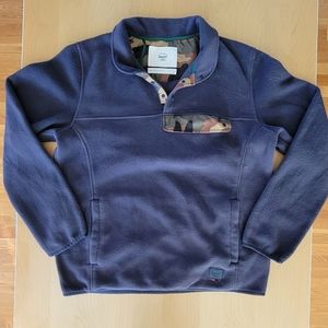 Mens Herschel Supply Co Fleece snap collar Pullover Blue Woodland Camo Large.